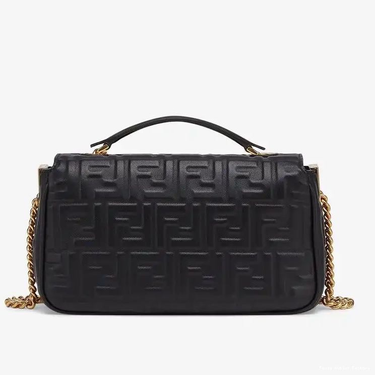Affordable HOT Baguette Leather Nappa Chain Bag Black Motif Midi In Fendi FF 0408
